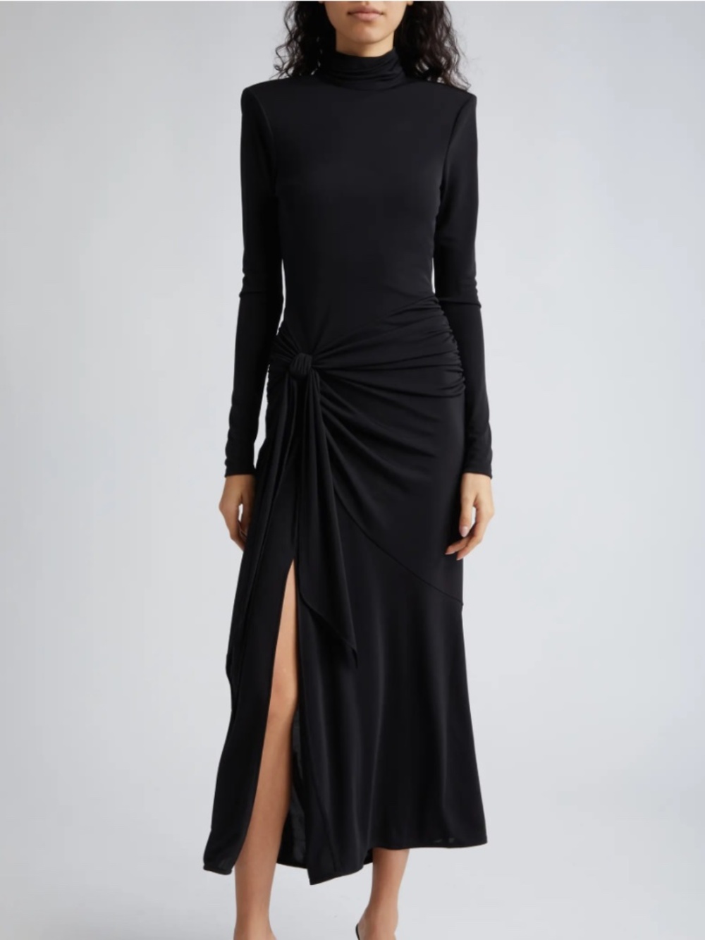 Nwt Cinq a sept Black Long-Sleeve Knot-Detail Midi Dress